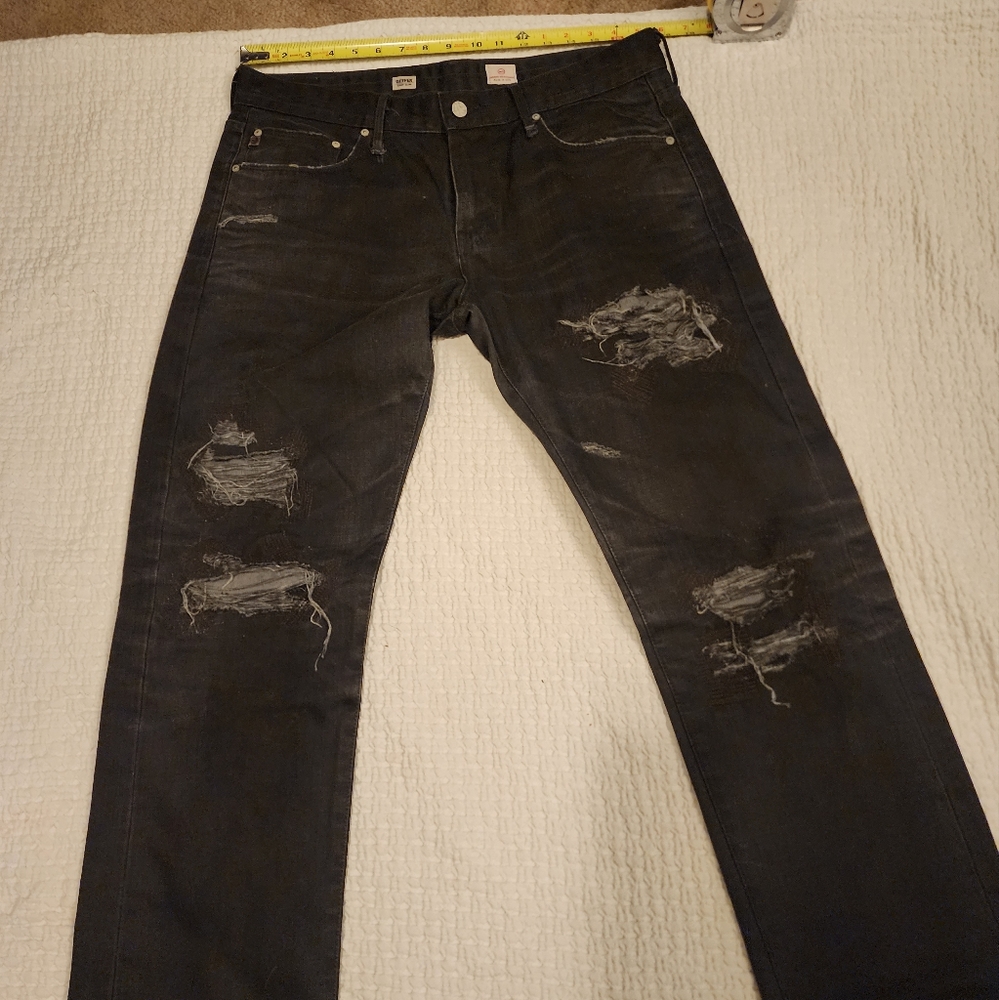 Adriano Goldschmied Geffen Straight Black Distressed Patched Jeans 34 USA Made